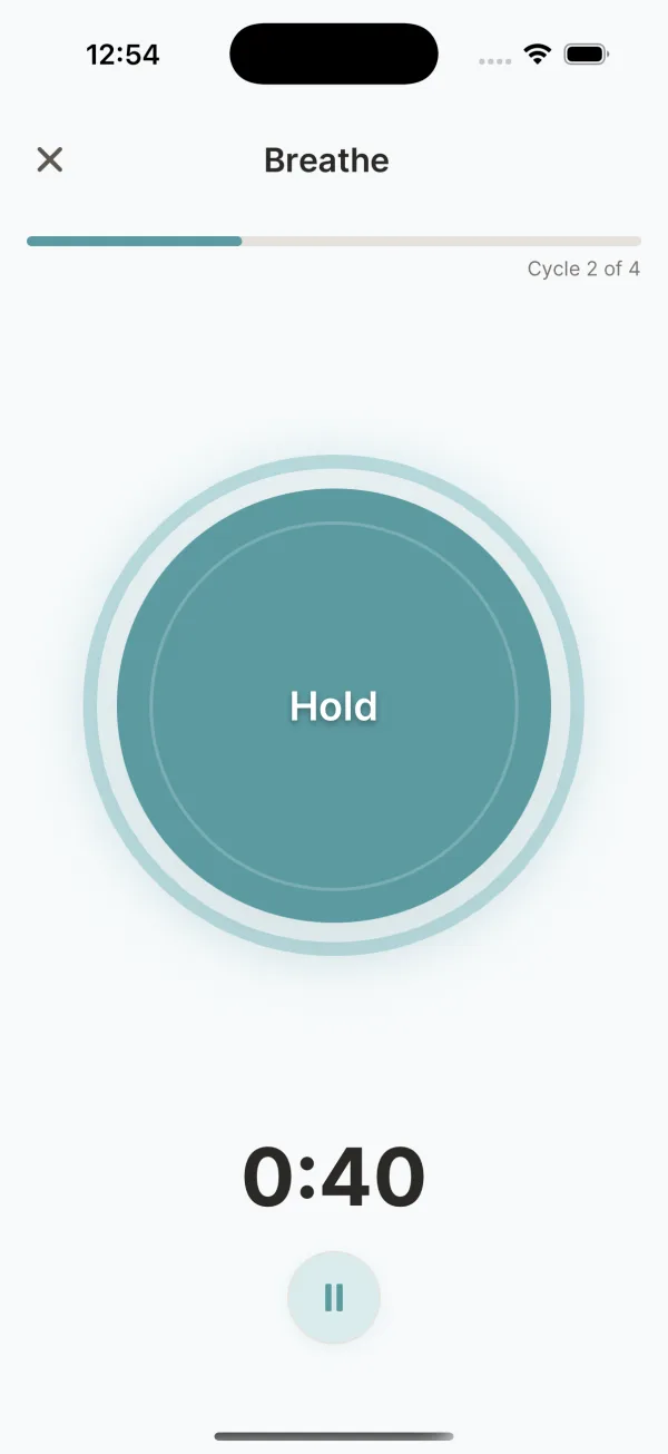 Active breathing exercise with visual guide and timer